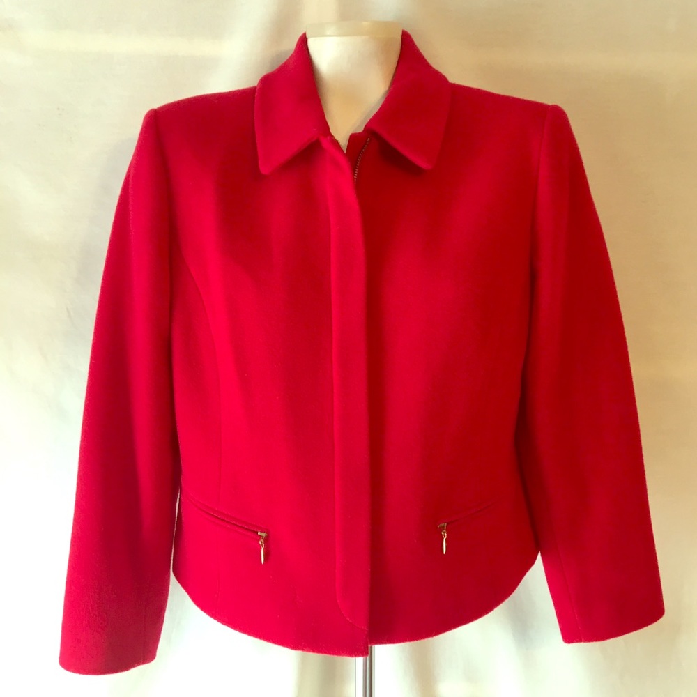 10P Red w Zipper Wool & Nylon Blazer Jacket