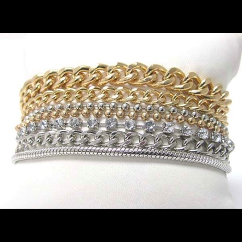 NEW GOLD/SILVER CZ TWO TONE LINK CHAIN BRACELET