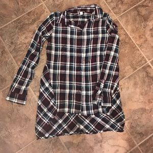 High low button up plaid tunic