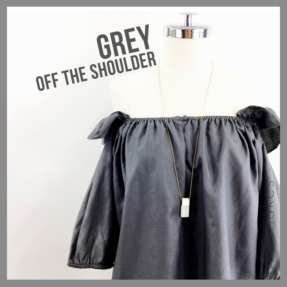 [ elijah ]  NWT grey silk blouse off the shoulder