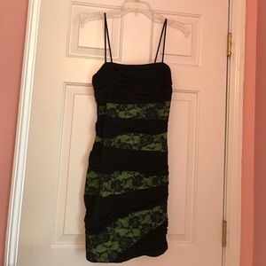 Fitted Black & Green Lace Party Dress