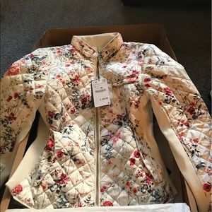 BNWT Zara white floral quilted bomber size L