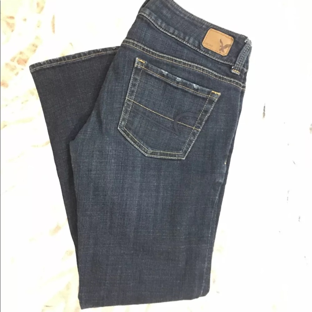 AE cropped dark blue jeans size 0 - Picture 2 of 4