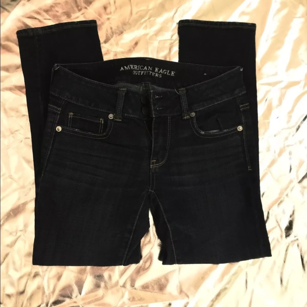 AE cropped dark blue jeans size 0 - Picture 4 of 4