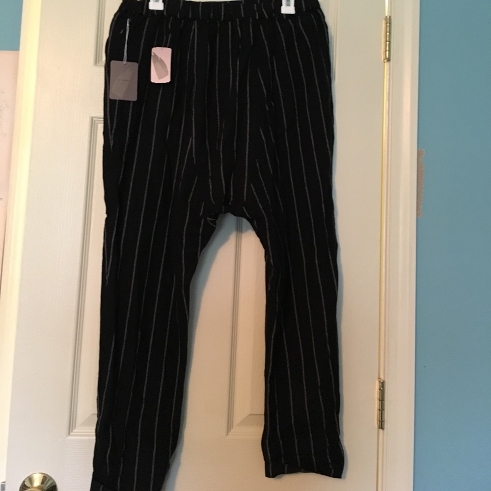 Forever 21 pinstriped black harem pants