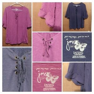 Bundle of 2 tunic tops, 1 purple, 1 blue