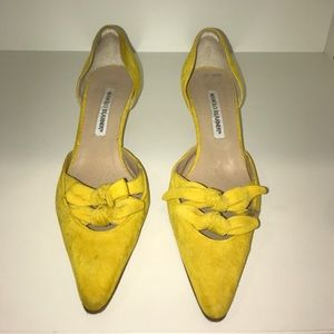 Manolo Blahnik Yellow Suede Kitten Heel