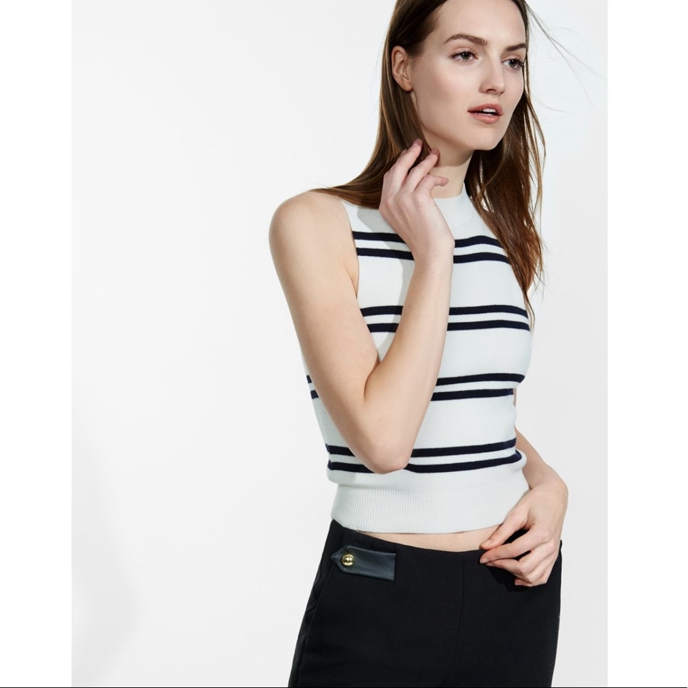 Blue Striped Mock Neck Sleeveless Sweater