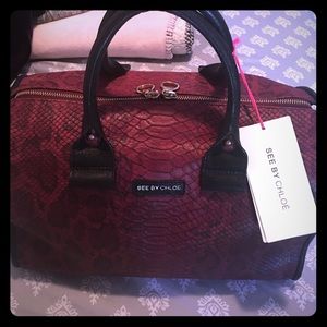 See By Chloe Snakeskin Leather Satchel Handbag