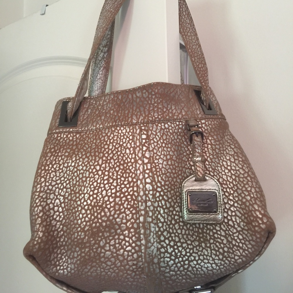 Two-toned metallic satchel purse