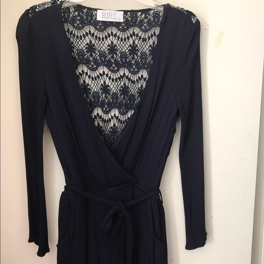 Dark blue romper with crochet back