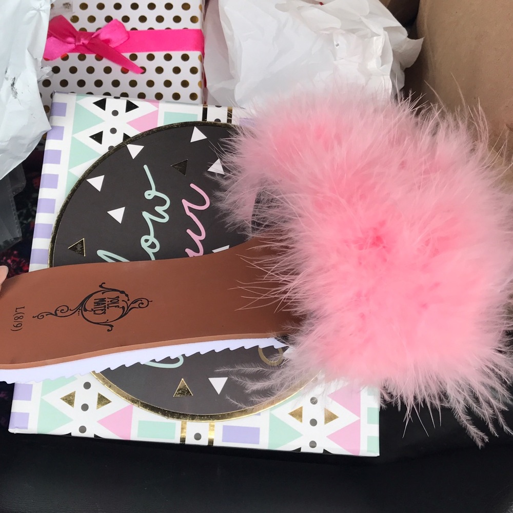 Furry slide sandals