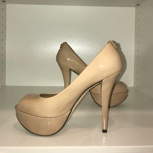 Stuart Weitzman Double Stacked Patent Nude Heel