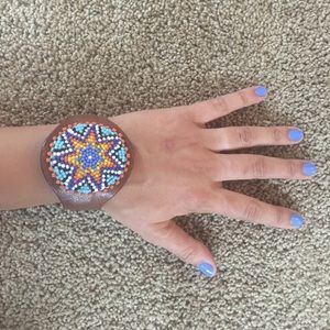 Beaded leather cuff
