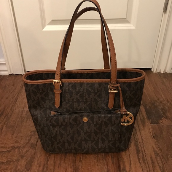 Michael Kors Handbags - Michael Kors Medium Top Zip Logo Tote- Brown