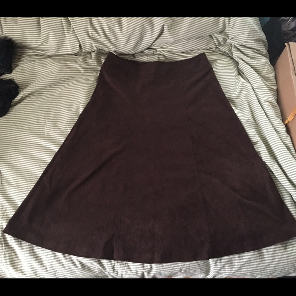Liz Claiborne Chocolate Brown Suede Mid-Calf Skirt
