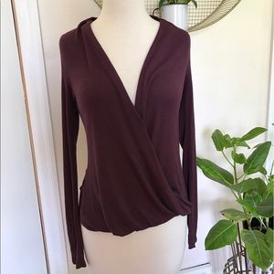 Anthropologie plum surplice wrap knit top