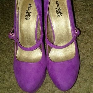 Purple pump heels with strap
