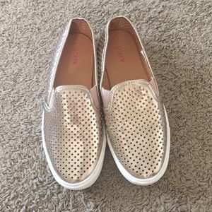 J. Crew Gold perforated Slip ons