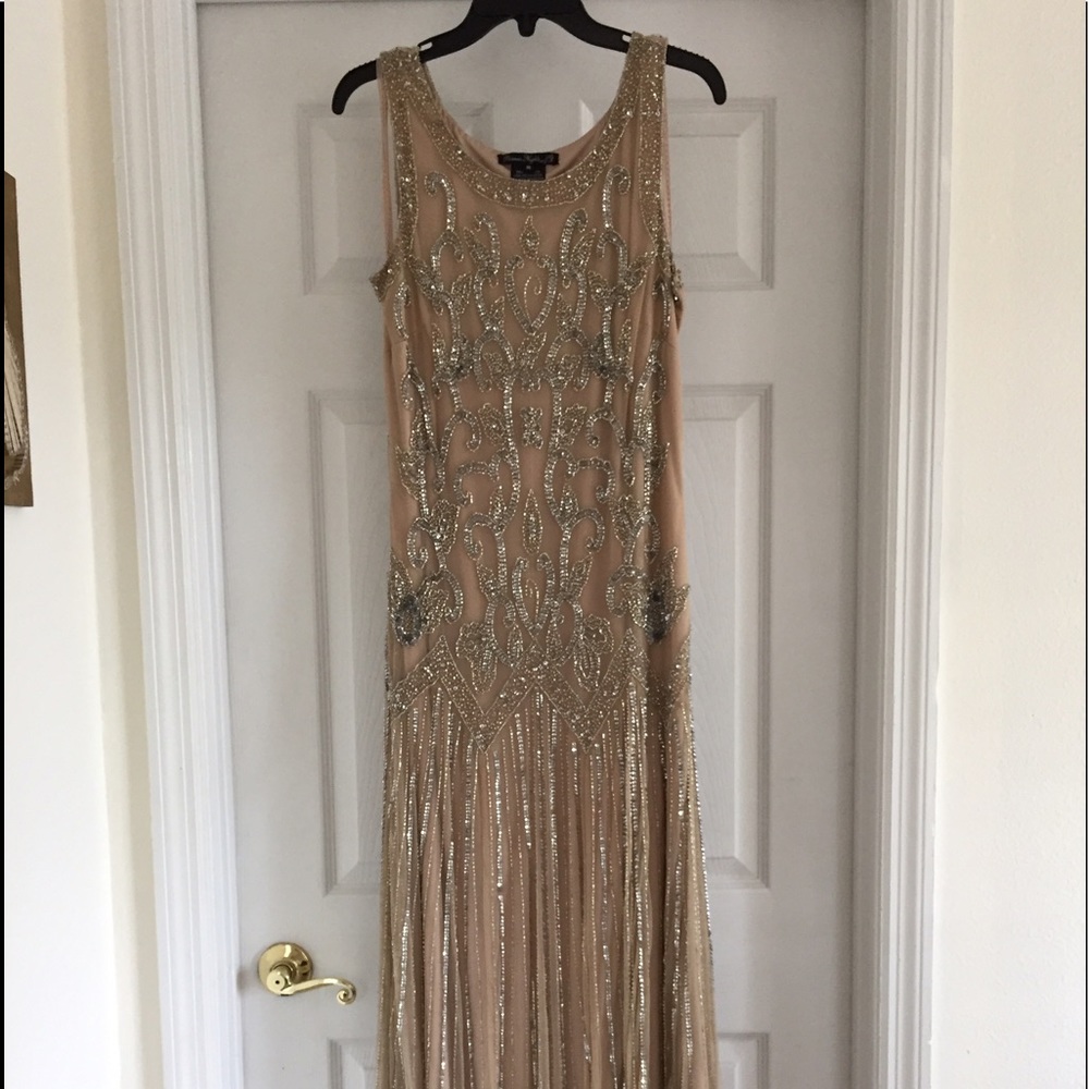 Champagne Sequined Evening Gown
