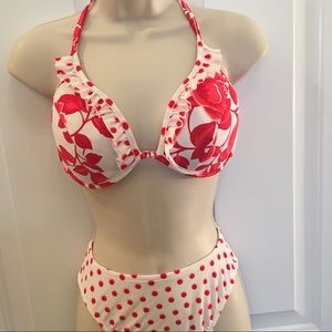 Bikini w/ Ruffle Floral Top & Polka Dot Bottom