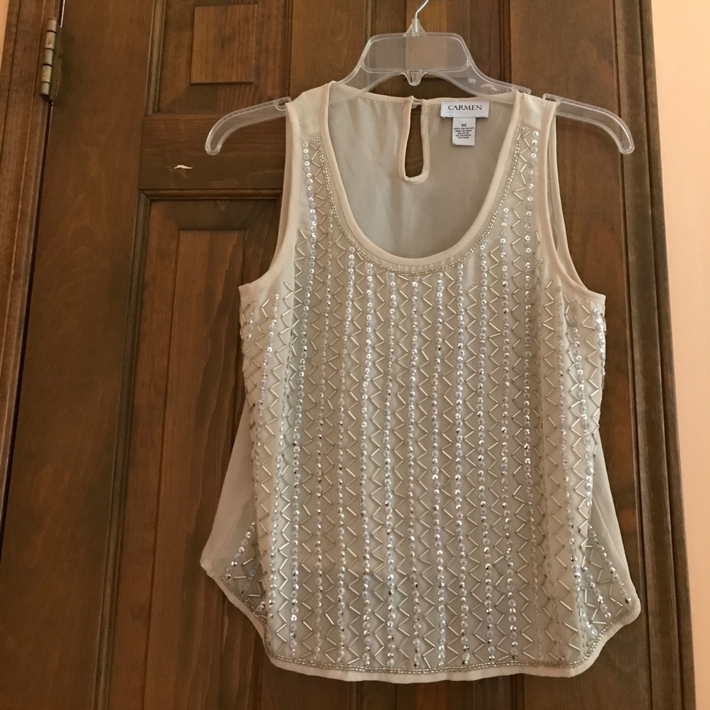 Beaded high low cream XS shirt