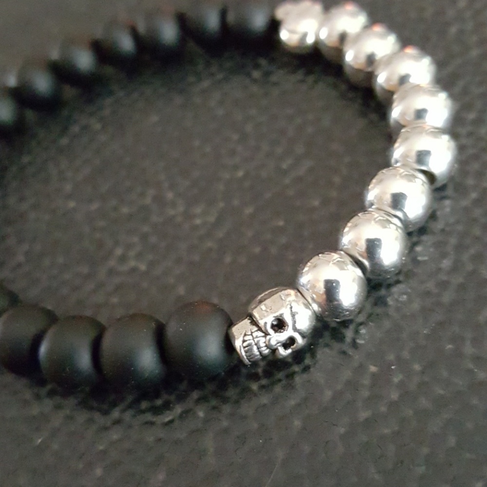 Women boho retro grunge skull steel bracelet