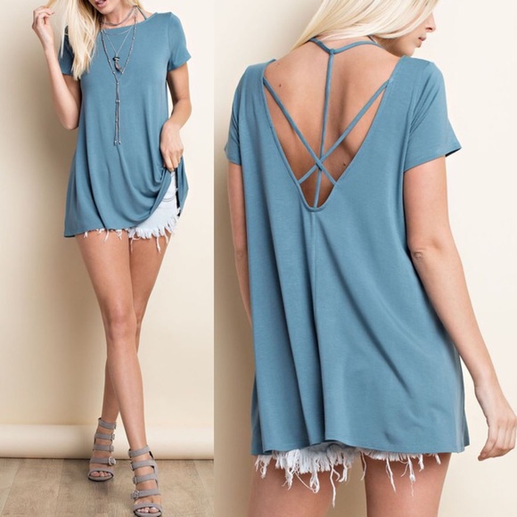 Bellanblue Tops - KENDRA Criss Cross Open Back Top - LT. TEAL