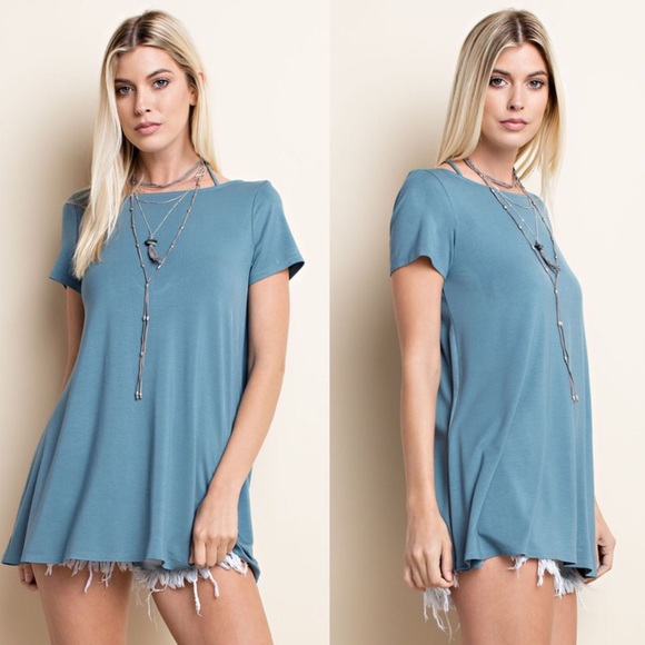 KENDRA Criss Cross Open Back Top - LT. TEAL - Picture 3 of 3