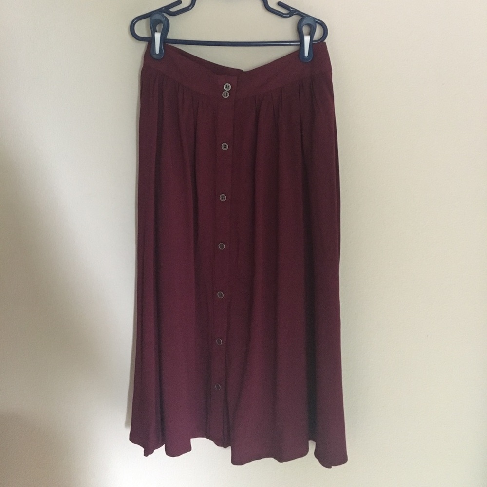 Maroon Front Button Midi Skirt