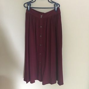 Maroon Front Button Midi Skirt