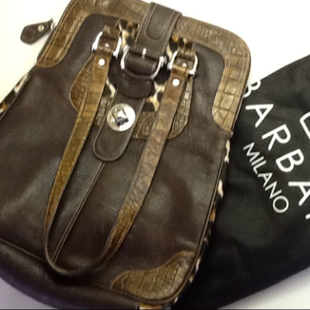 Barbara of Milano Brown Leather Shoulder Bag