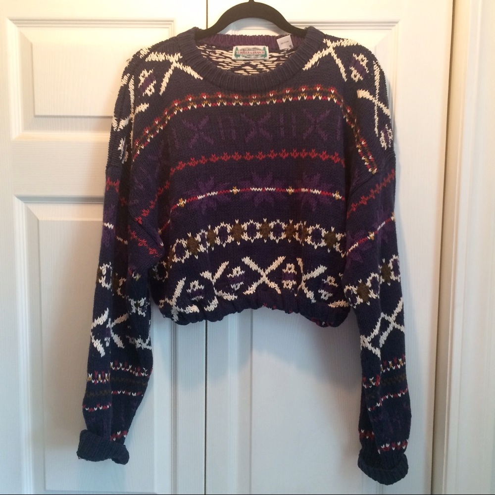 NWOT Purple Fair Isle Cropped Sweater