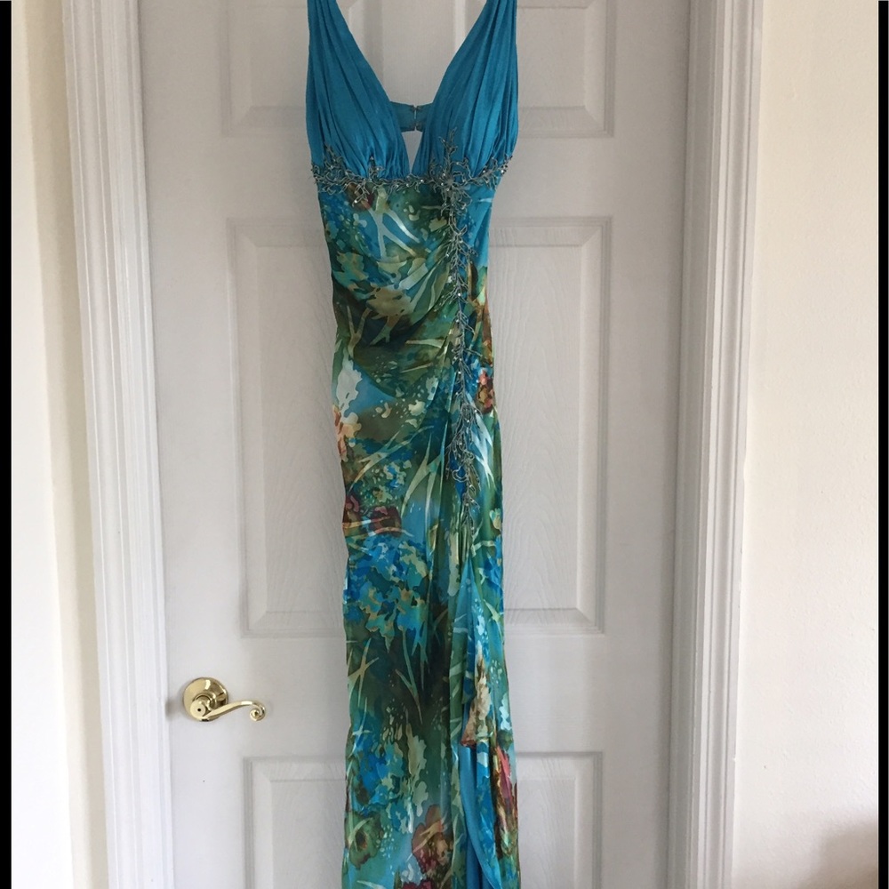 Turquoise Water Color Evening Gown