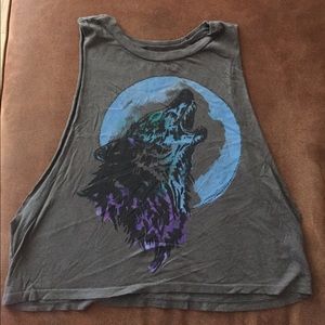 Gray muscle tank, wolf graphic