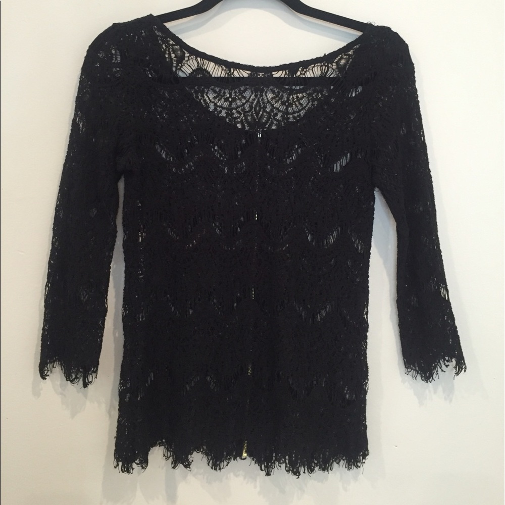 Black Lace zip up Top