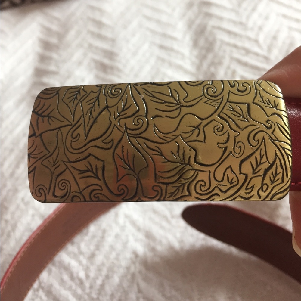 Coach red French calfskin belt - brass buckle