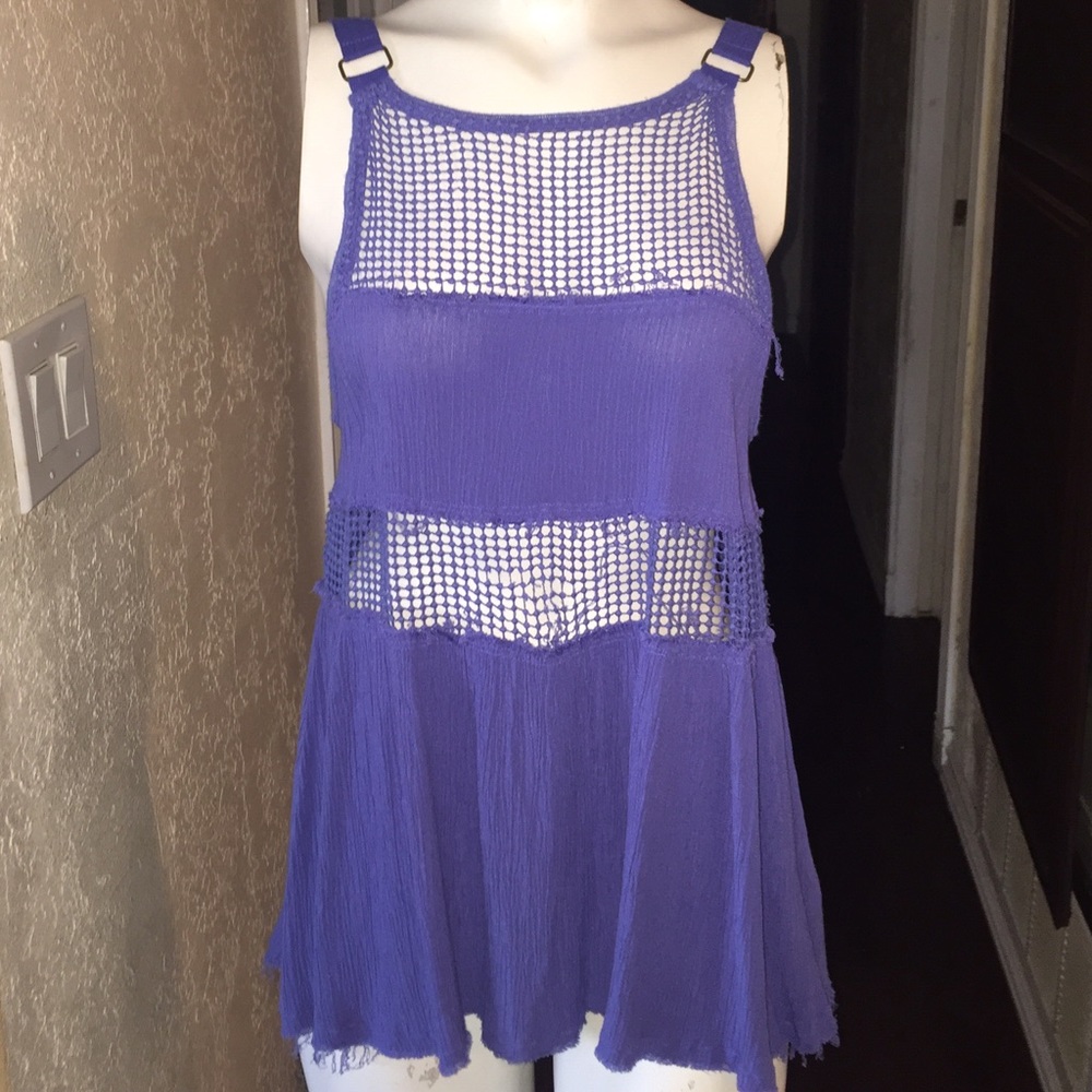 Free People Gauze Crochet Inset Tank