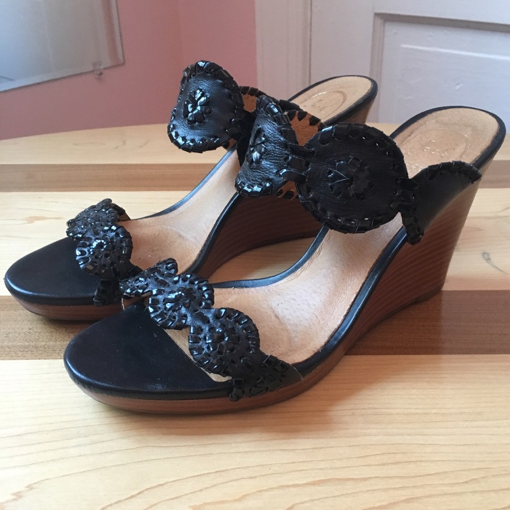 JACK ROGERS Luccia leather/patent leather wedges