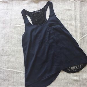 Navy tank blouse with unique lace detail