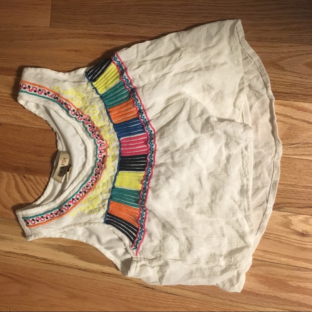 "Fun & Flirt" white crop top w/ color pattern