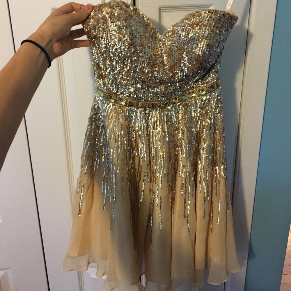 Sherri Hill Gold Strapless Dress