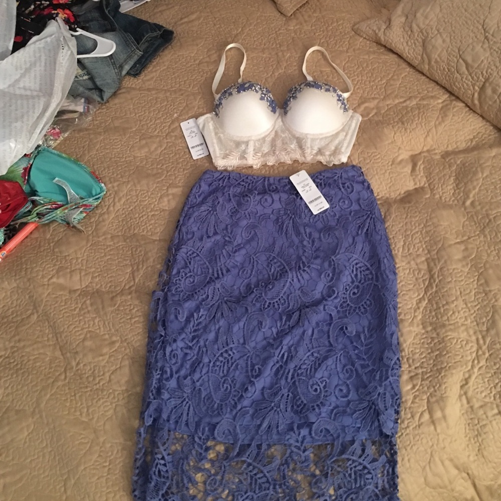 Bebe bustier and crochet  pencil skirt