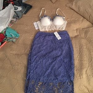 Bebe bustier and crochet  pencil skirt