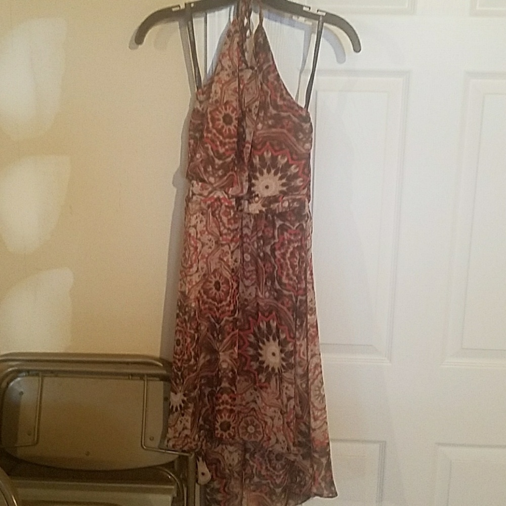 Hi low halter open back dress