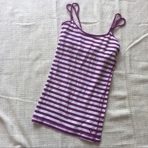 Purple and white striped tank with shelf bra