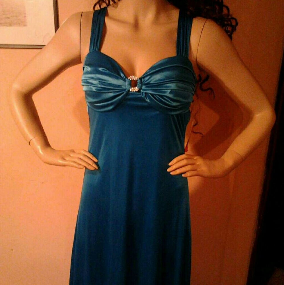 Sexy blue dress floor lenghth