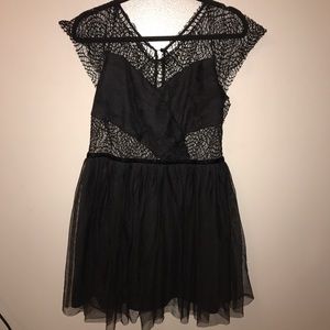 Black tulle lace embroidered dress
