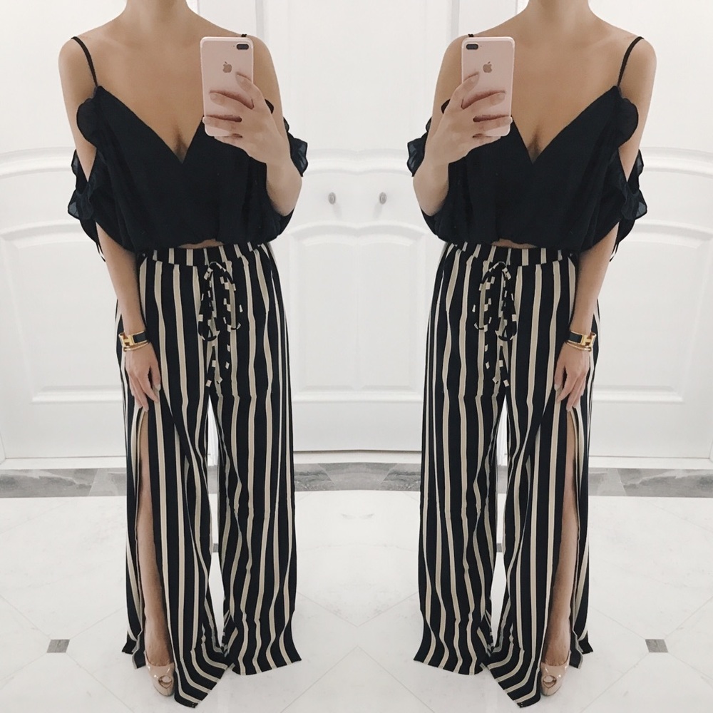 SOLD OUT ✖️ Slit Striped Pants - Picture 4 of 5