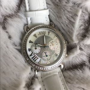 JBW Watch- Opal/Diamond Face w White Leather Band